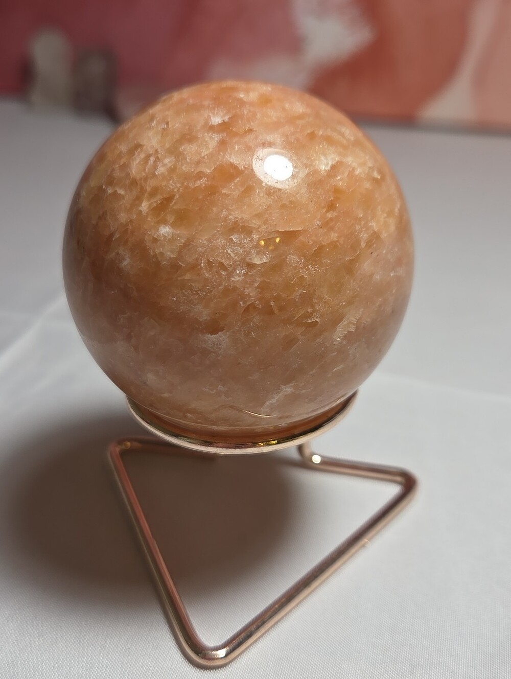Orange Calcite Sphere 57mm Wide 264 Grams With Stand